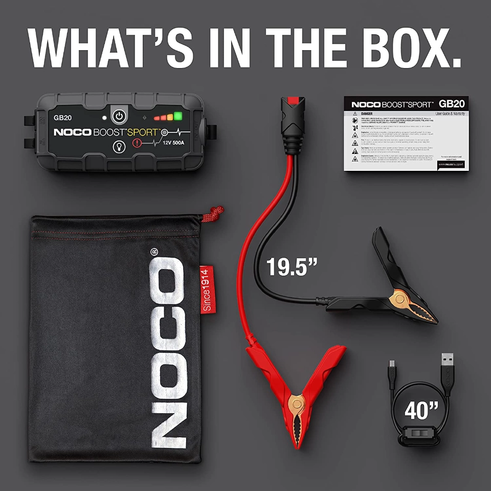 What is inside the box of the Noco Boost GB20
