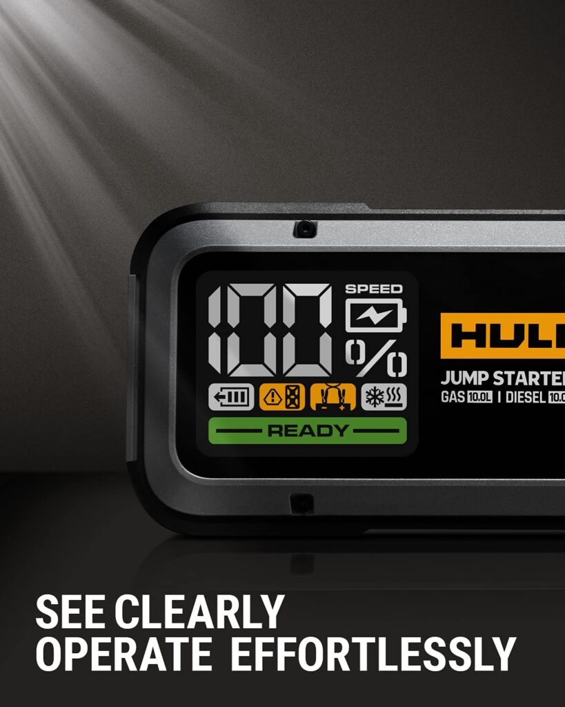 The hulkman jump starter 10.0 has a big 3.3 inch LED screen