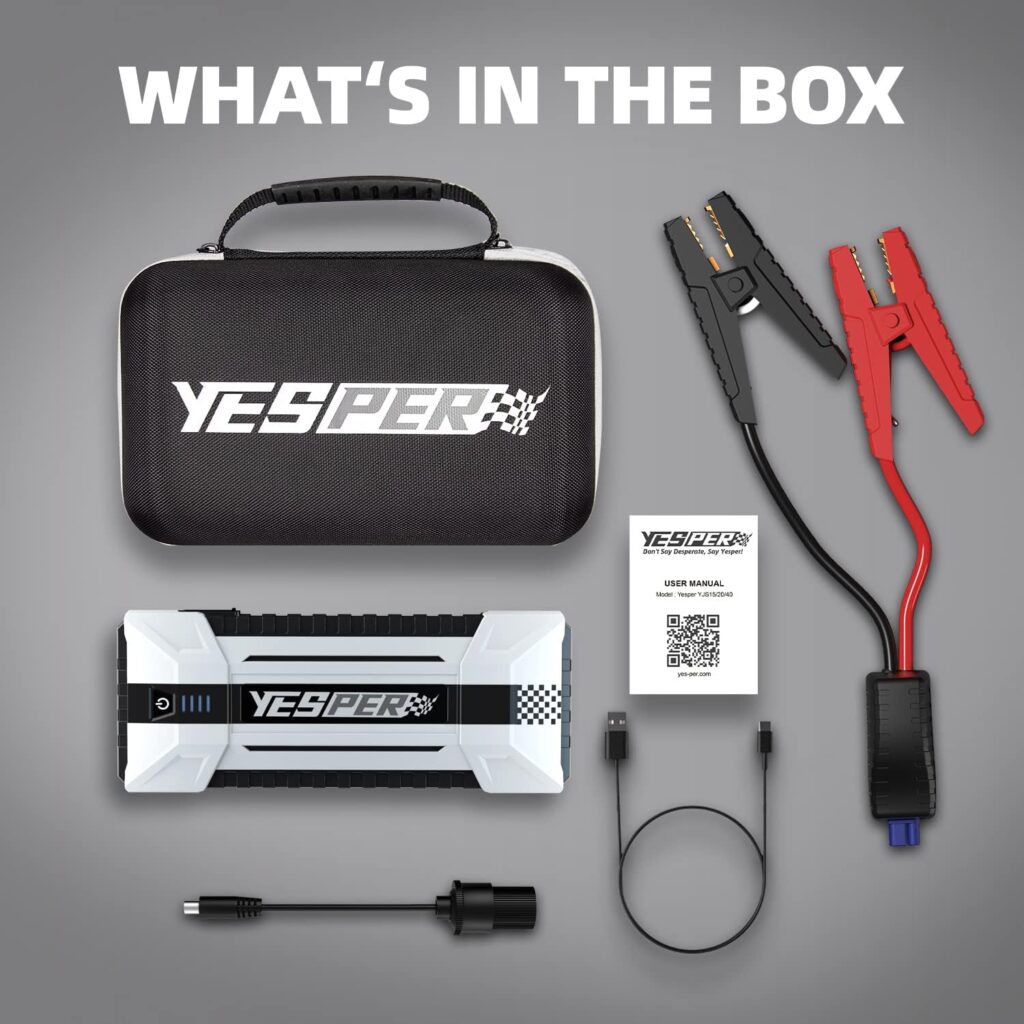 This is what comes inside the box of the yjs40 battery jump starter