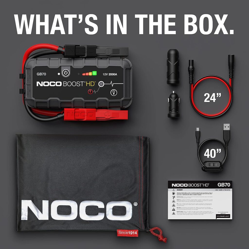 Here is what comes inside the box of the noco gb70 jump starter